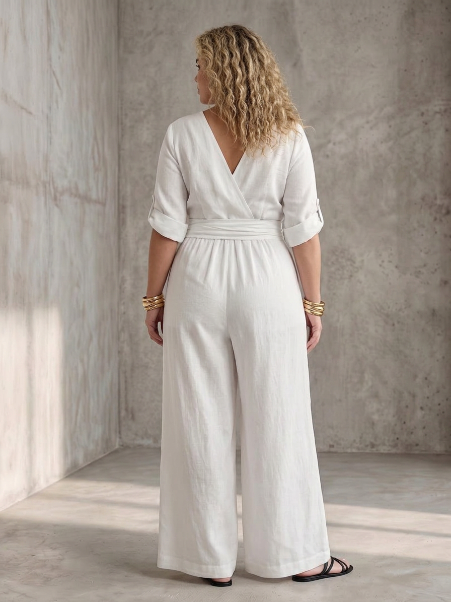 Wanda | Cross Front Wide Leg Jumpsuit - Plus size model