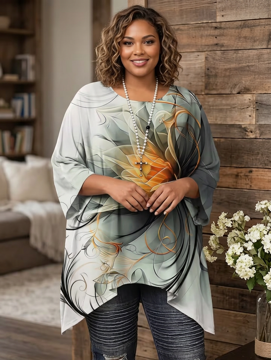 Amara | Vintage Bohemian Floral Print Women's T-Shirt - Plus size model