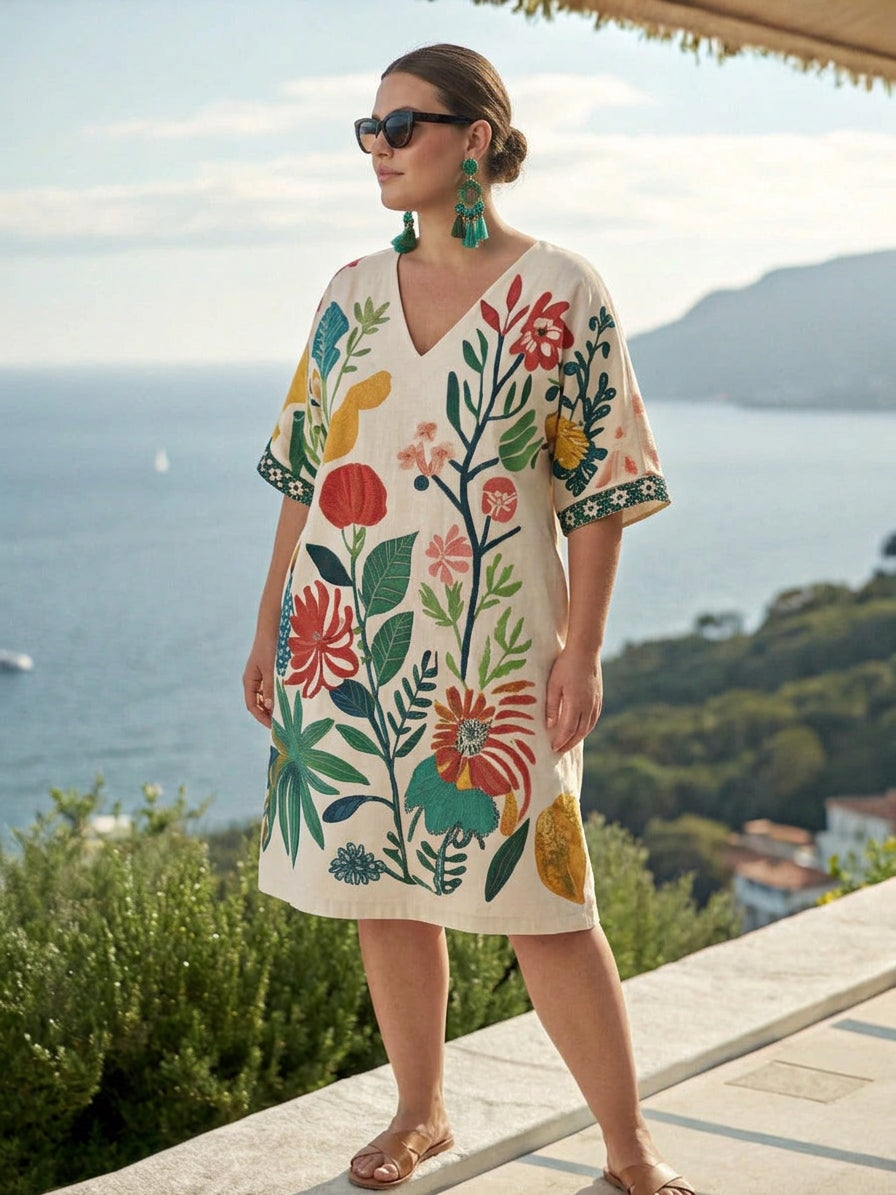 Floraya | Coastal Botanical Mini Dress - Plus size model