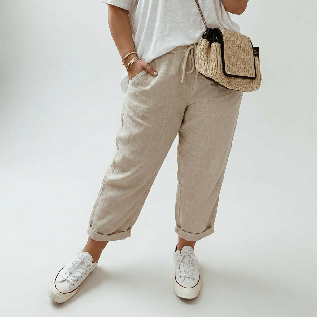 Lucie™ — Fluid Pants in Cotton and Linen Blend - Plus size model