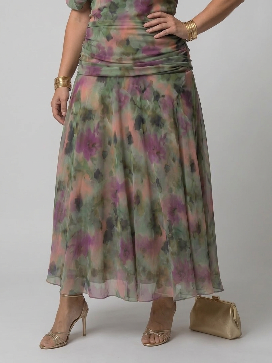 Calen | Off Shoulder Flow Midi Dress - Plus size model