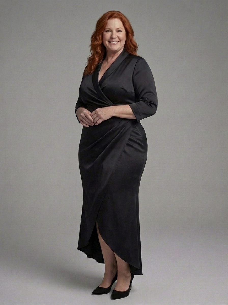 Celestine | Long Sleeve Midi Dress with Front Closure - Plus size model
