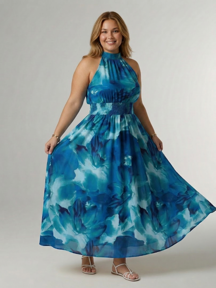 Sylin | Gathered Halter Midi Dress - Plus size model