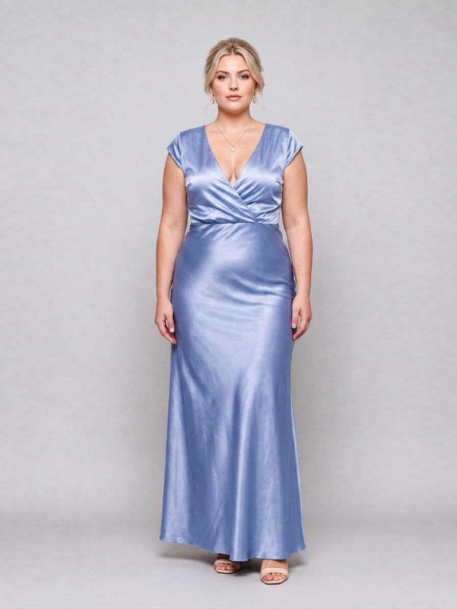 Samouse | Cap Sleeve Wrap Bodice Maxi Dress - Plus size model