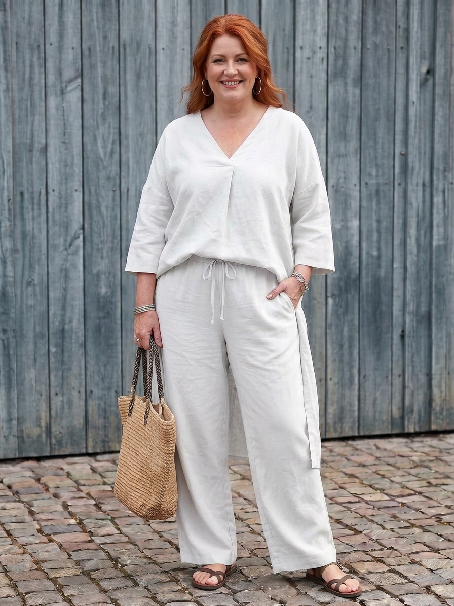 Onyx | Loose Tunic Top Wide Leg Pant Set - Plus size model