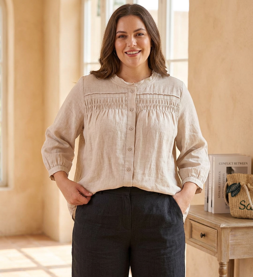 Bennett - Pure Cotton Shirt With Pleat Work - Plus size model