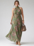 Mirelle | Gathered Halter Midi Dress - Plus size model