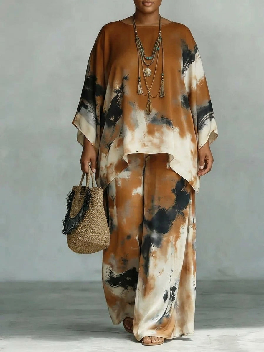 Teagan | Desert Sunset Flowing Two-Piece Set - Plus size model