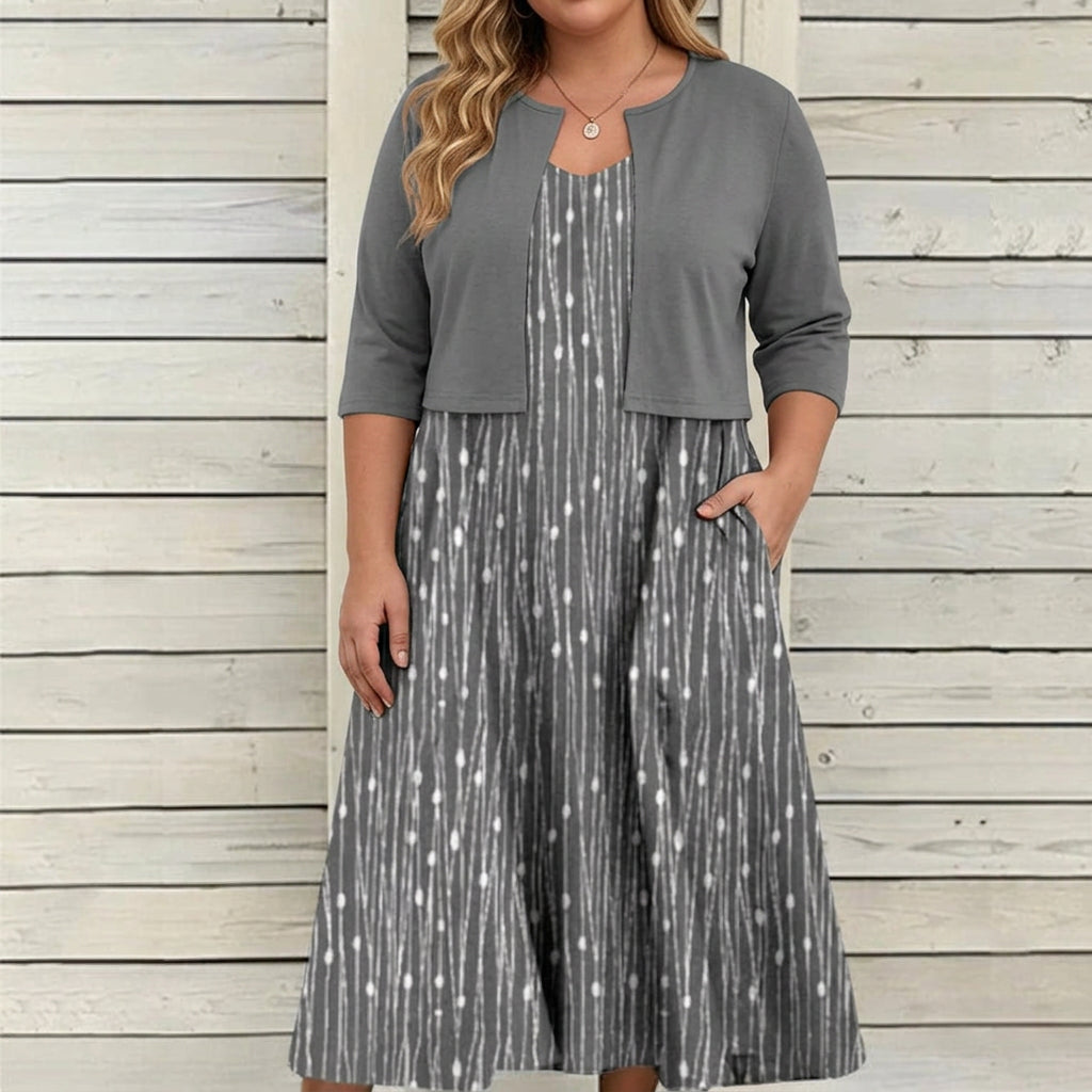 Sophia - Floral Dress Two-Piece Set - Plus size model
