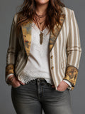 Women’s Boho Striped Printed Lapel Blazer - Plus size model