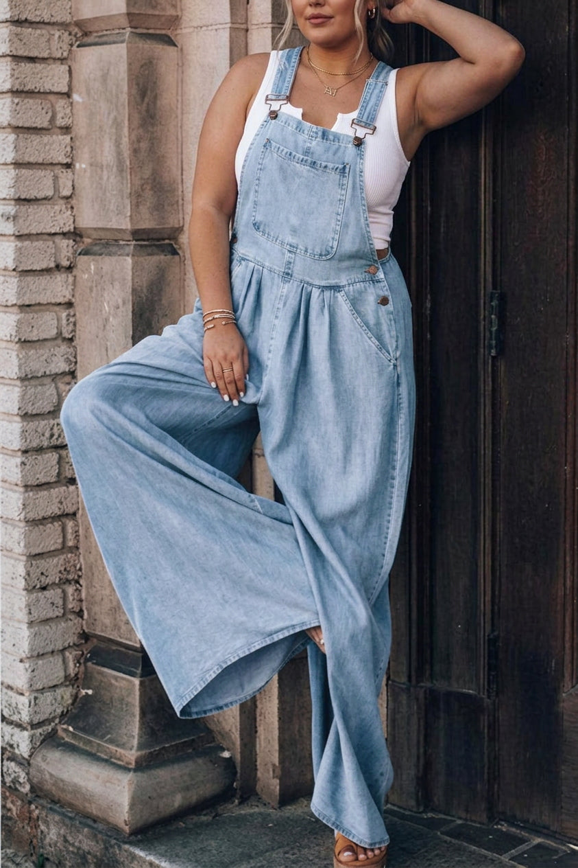 Zara - Fashion Casual Solid Pocket Spaghetti Strap Loose Jumpsuits - Plus size model