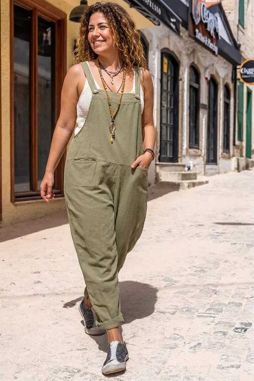 Lennon - Somewhere Sunny Pocketed Overall Jumpsuit - Plus size model