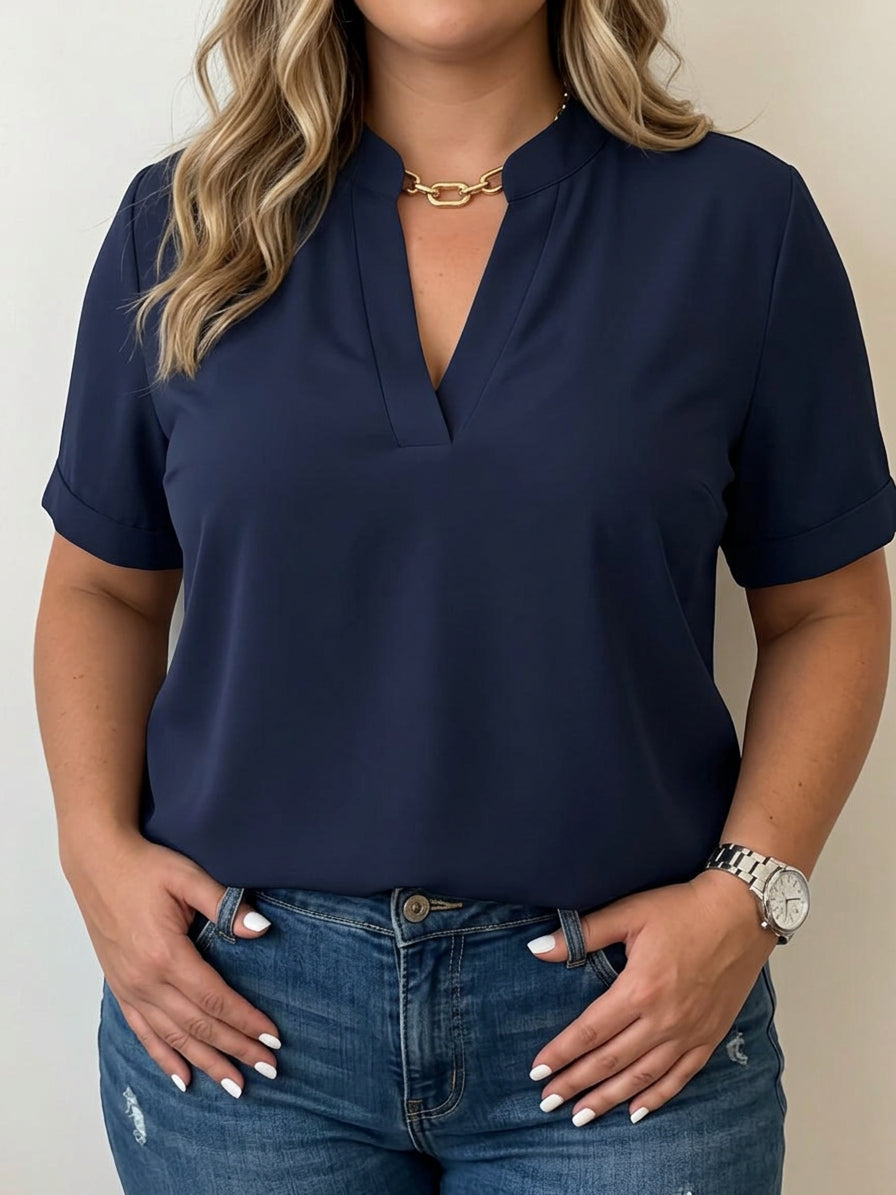 Élise — Elegant blouse with refined collar - Plus size model