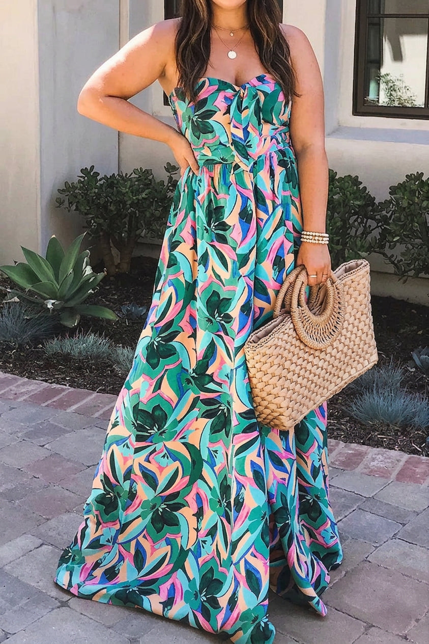 Brielle - Paradise Calling Tropical Print Off Shoulder Jumpsuit - Plus size model