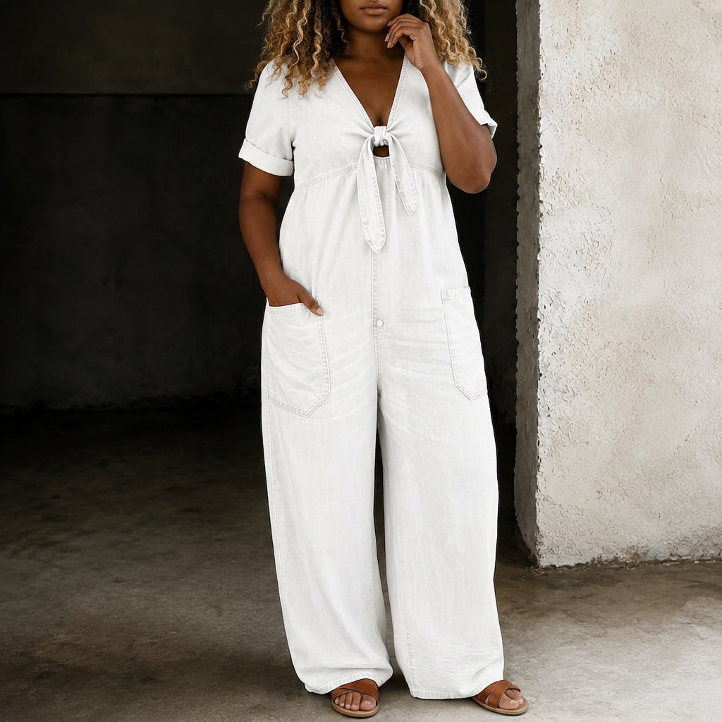 Maya | Wide Leg Denim Jumpsuit - Plus size model