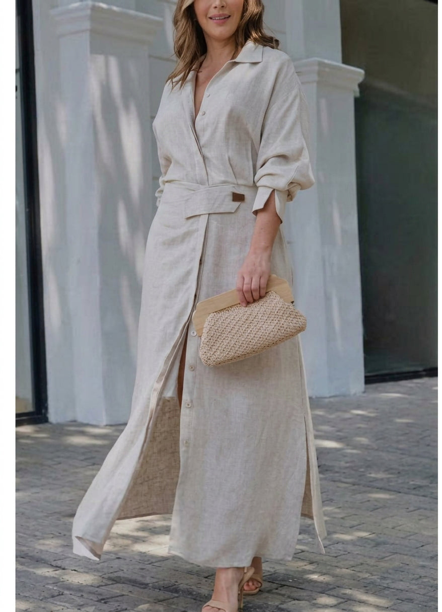 Elise Elegant Tied Dress: Chic Commute Long Sleeve Style - Plus size model