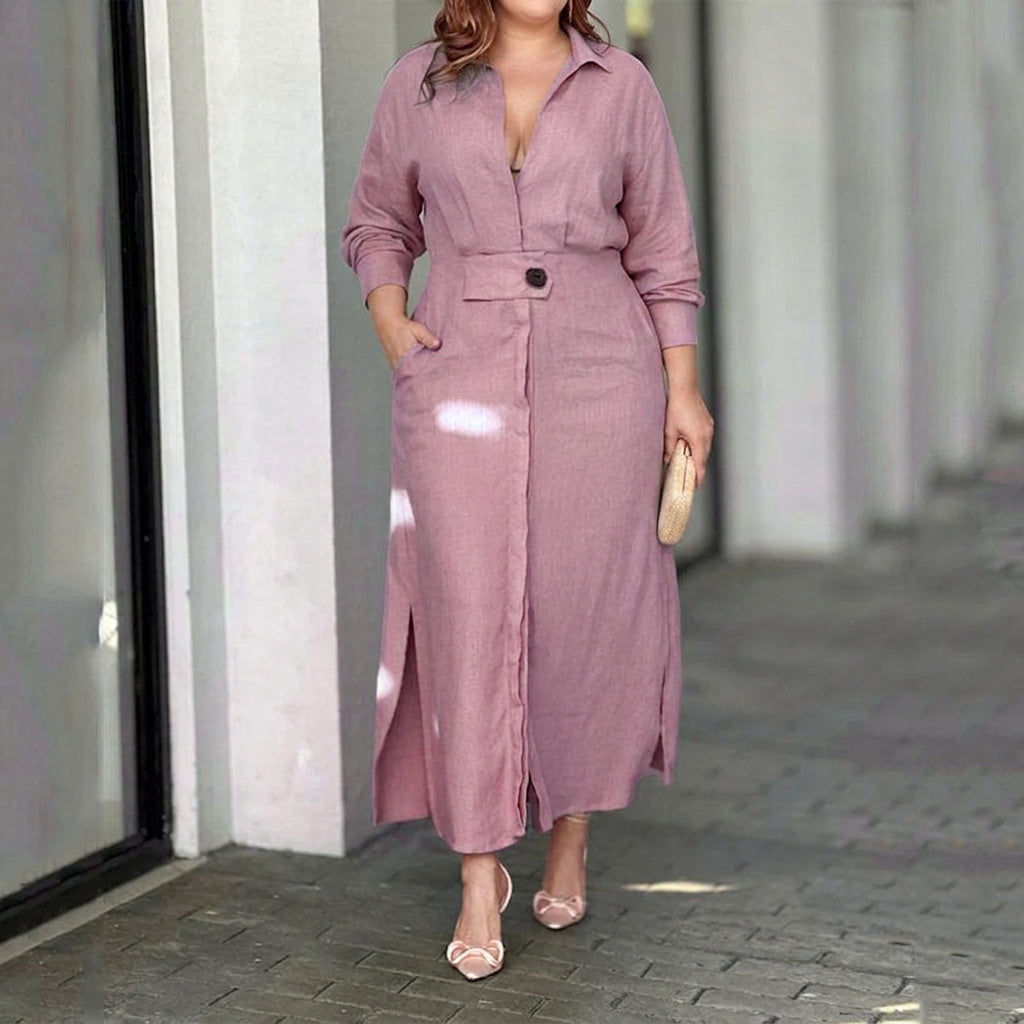 Elise Elegant Tied Dress: Chic Commute Long Sleeve Style - Plus size model