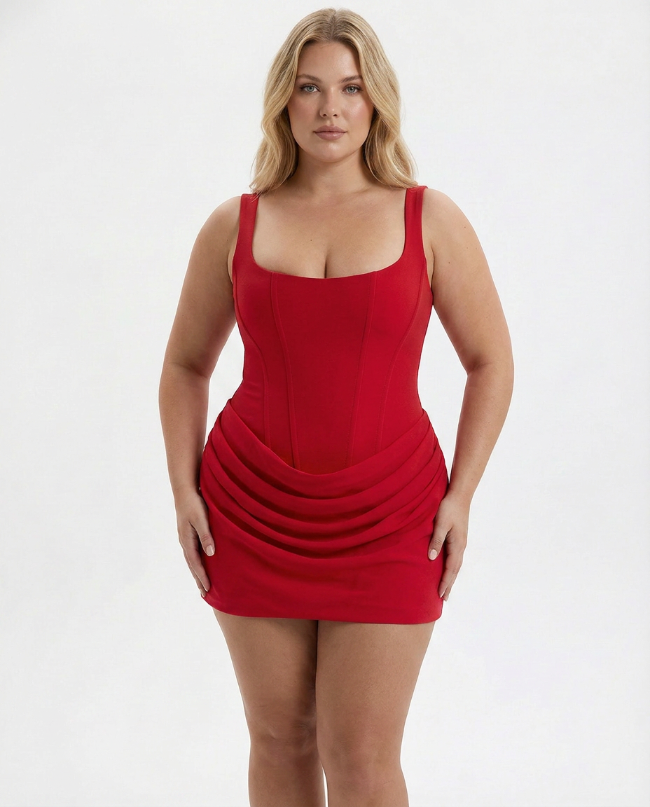 Ryzza - Draped Snatched Mini Dress - Plus size model