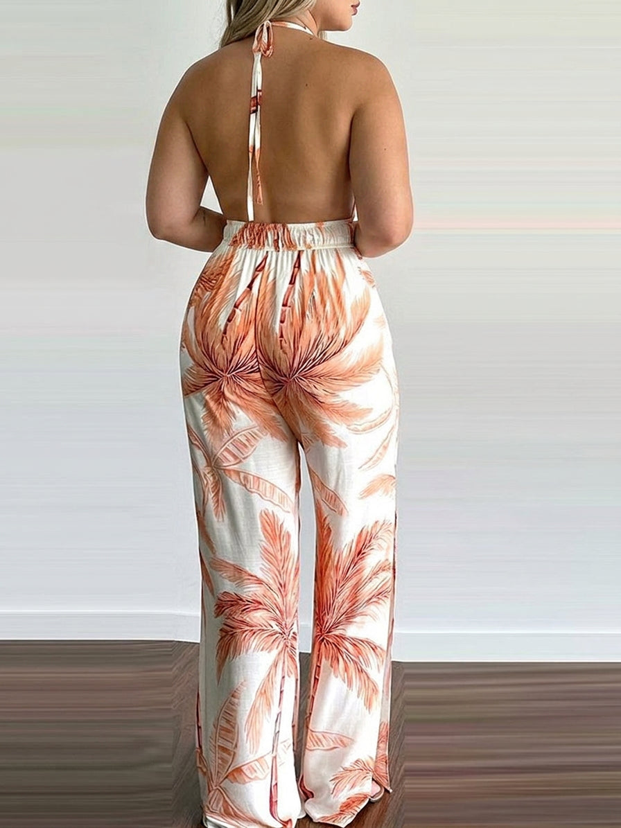 Everly - Sling Leaf Print Jumpsuit - Plus size model