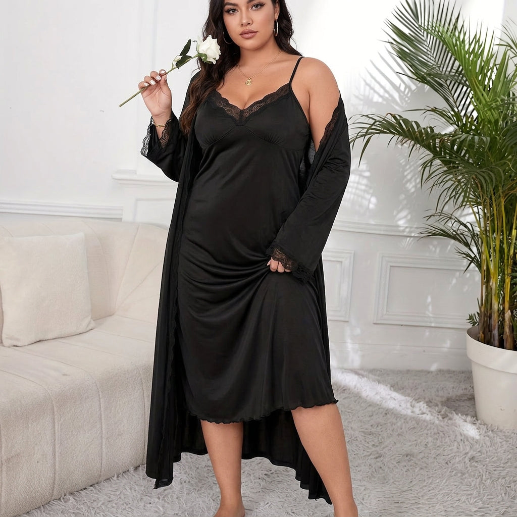 Grace | Elegant Lace Robe Set - Plus size model