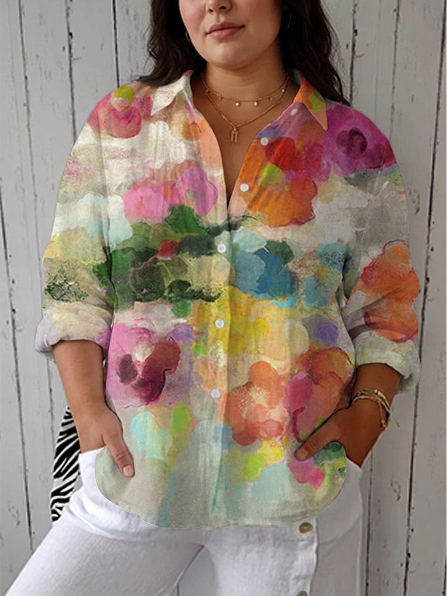 Caroline – Watercolor Floral Blouse - Plus size model