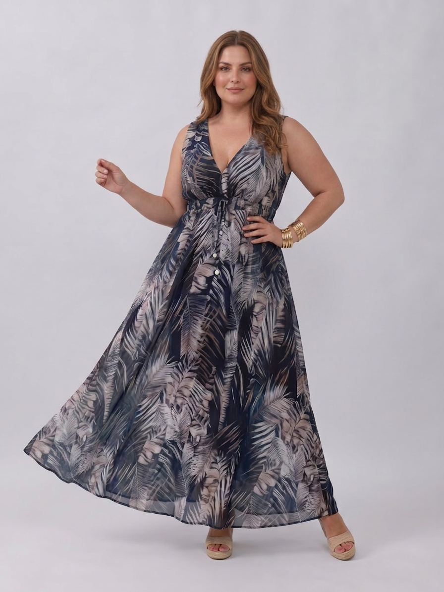 Zake | Sleeveless Empire Waist Midi Dress - Plus size model