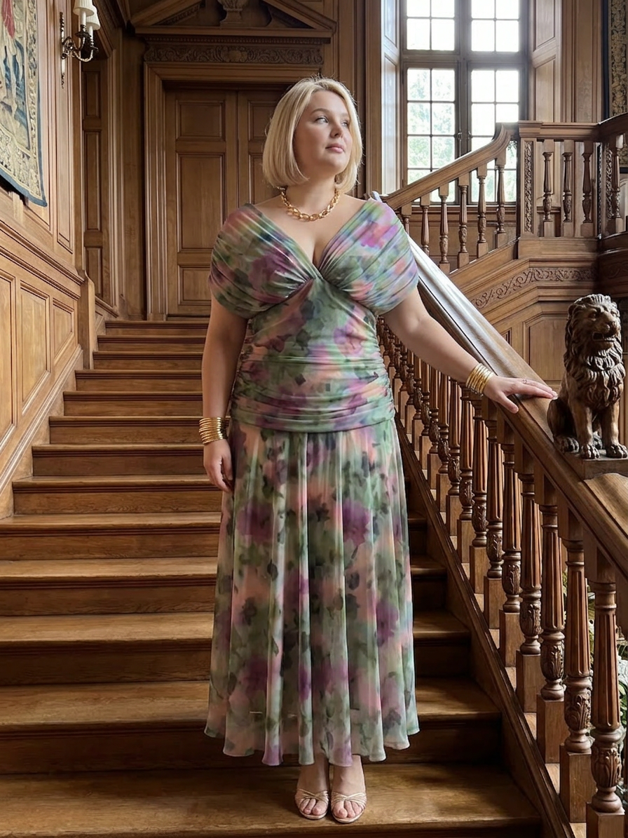 Calen | Off Shoulder Flow Midi Dress - Plus size model