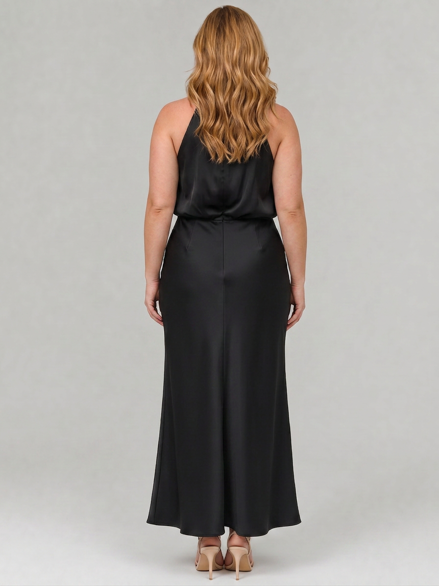 Nopal | Sleeveless Draped Neck Midi Dress - Plus size model