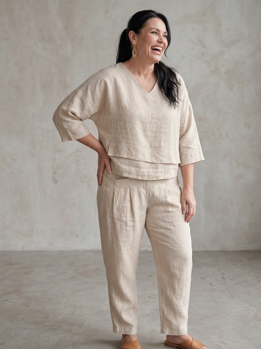 River | Layered Top Wide Leg Set - Plus size model