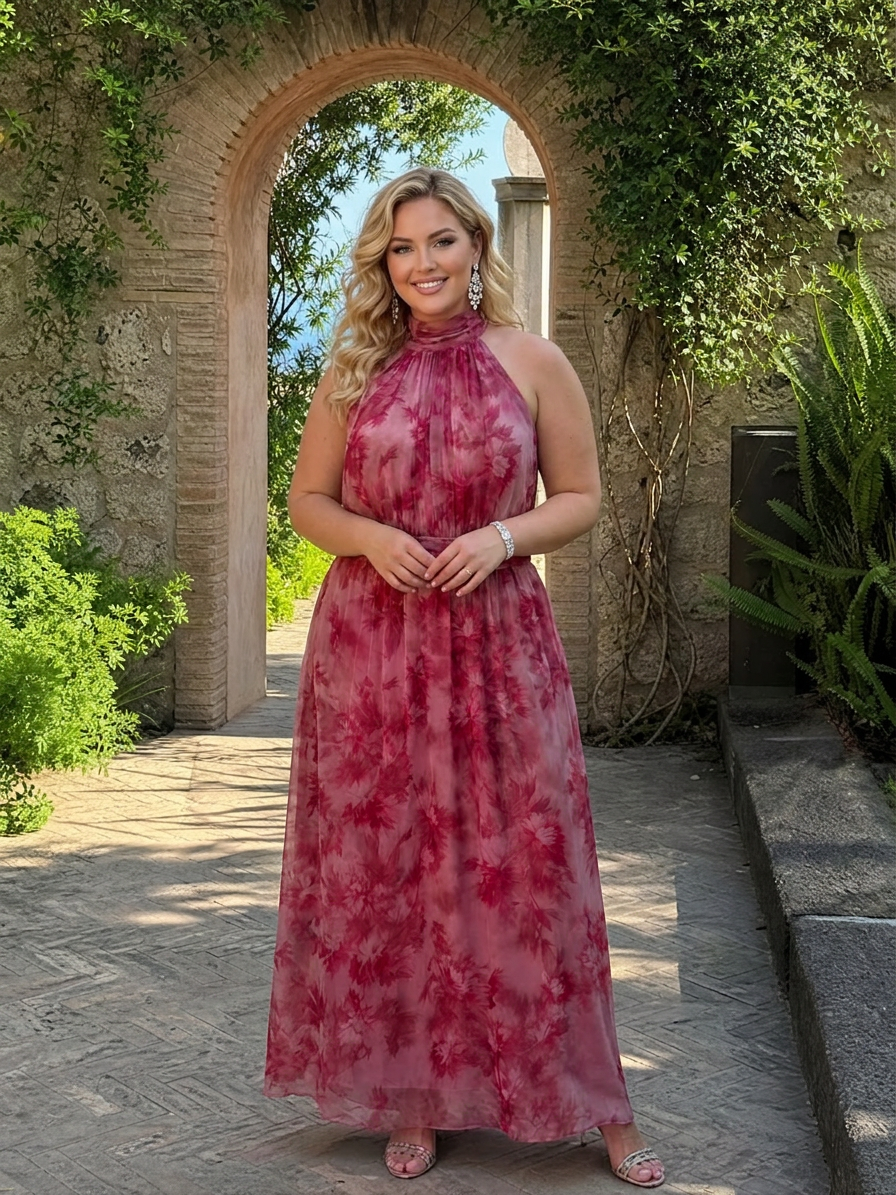 Avien | Soft Halter Neck Midi Dress - Plus size model