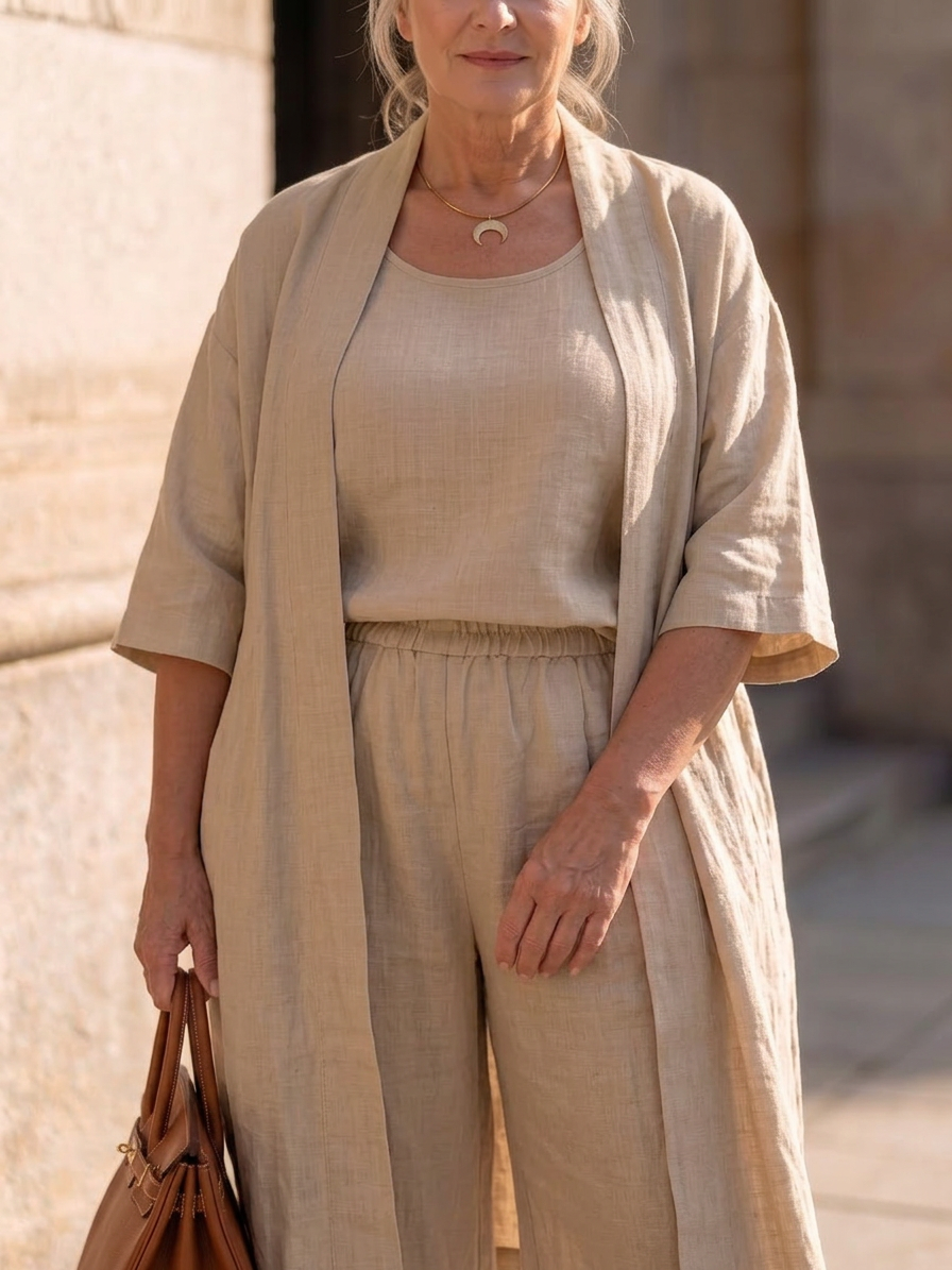 Yael | Three Piece Relaxed Top Pant Set - Plus size model