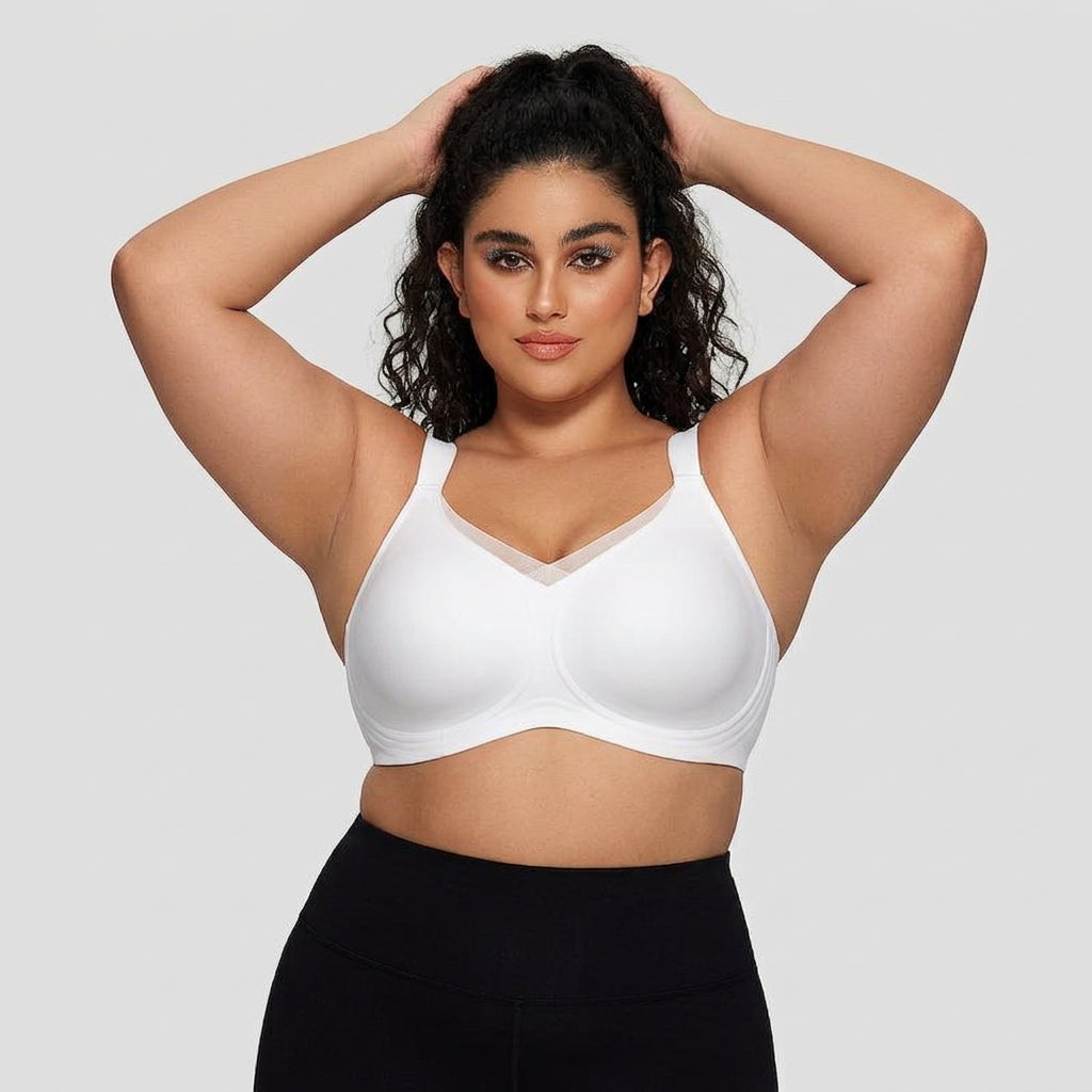 Wireless Bra with Mesh Neckline - Plus size model