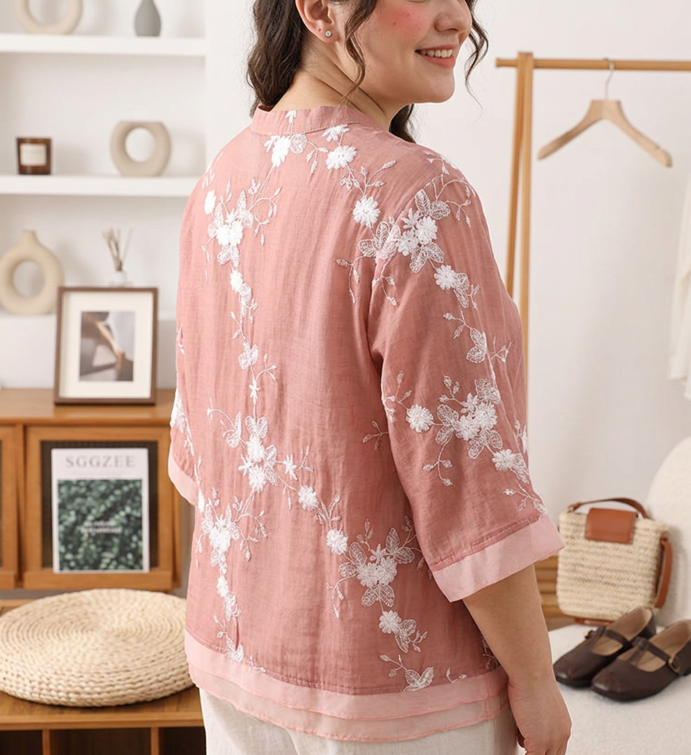 Mia - Pure Cotton Embroidered Shirt - Plus size model