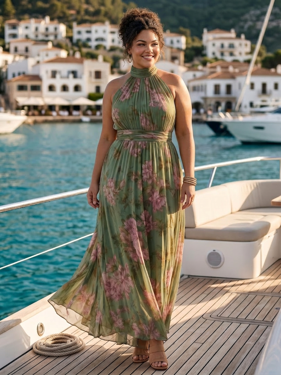 Mirelle | Gathered Halter Midi Dress - Plus size model