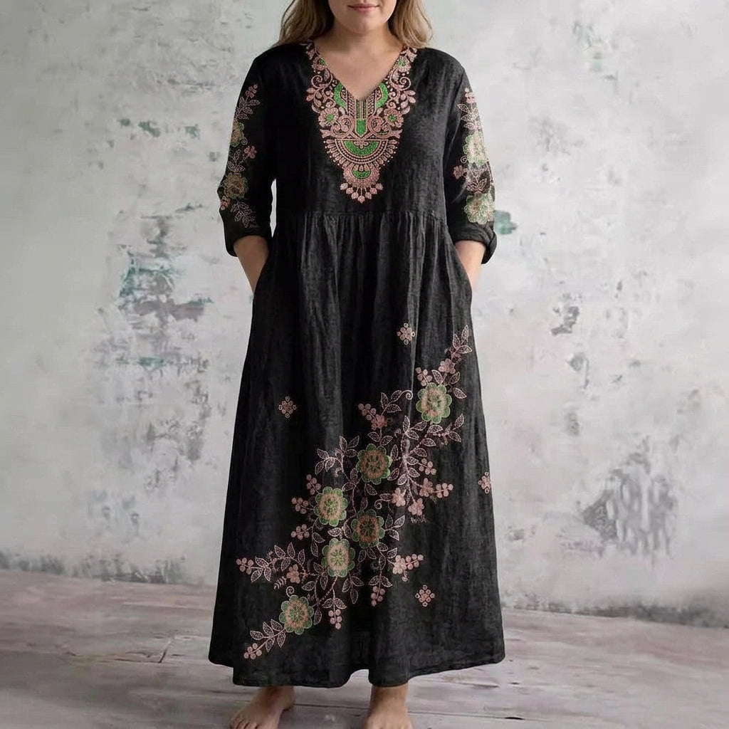 Zafira | Embroidered Elegance Maxi Dress - Plus size model