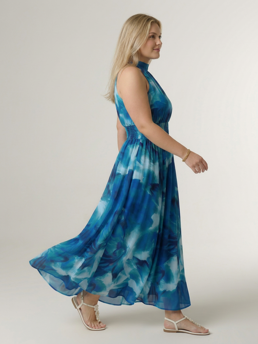 Sylin | Gathered Halter Midi Dress - Plus size model