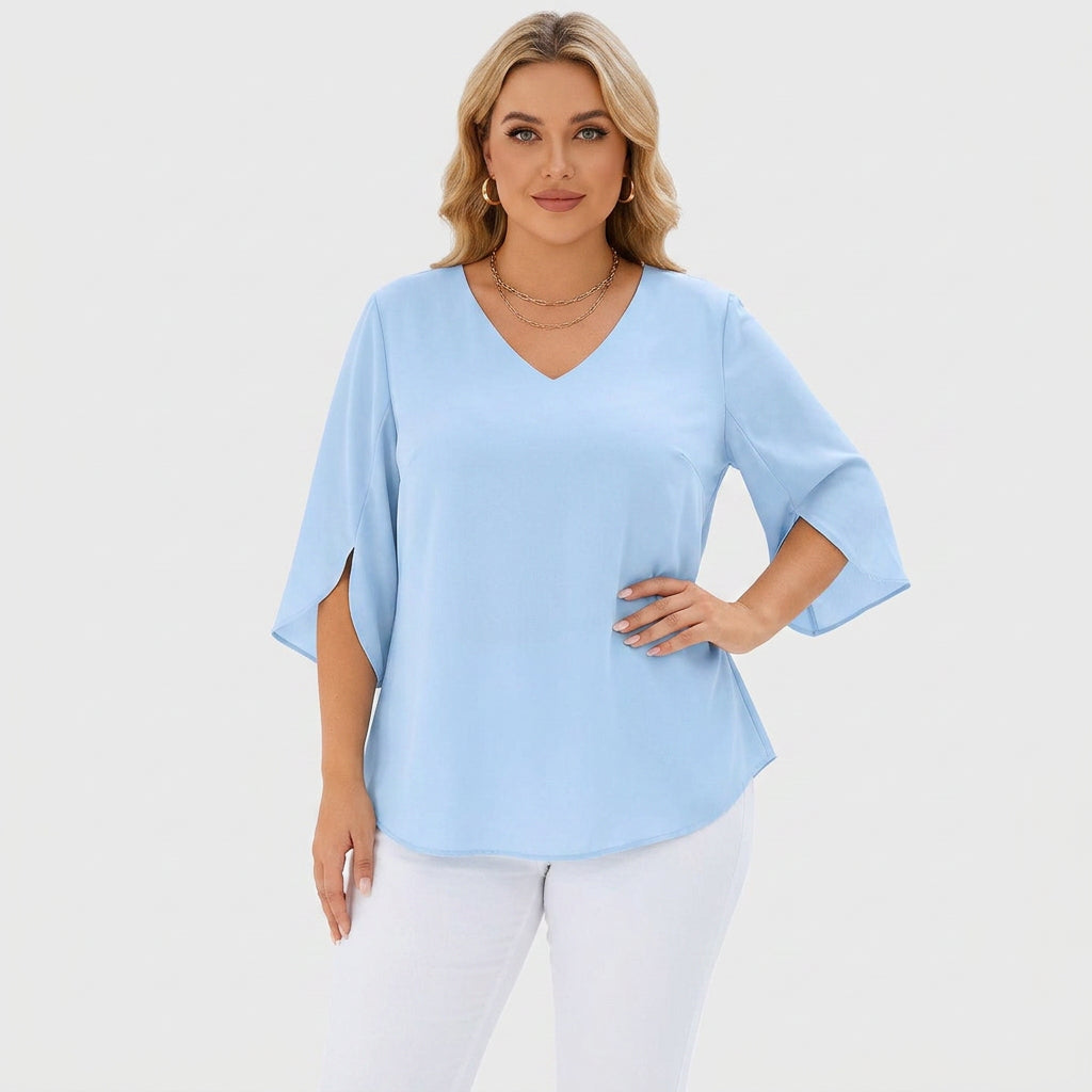 Violetta™ | Sophisticated V-Neck Blouse - Plus size model