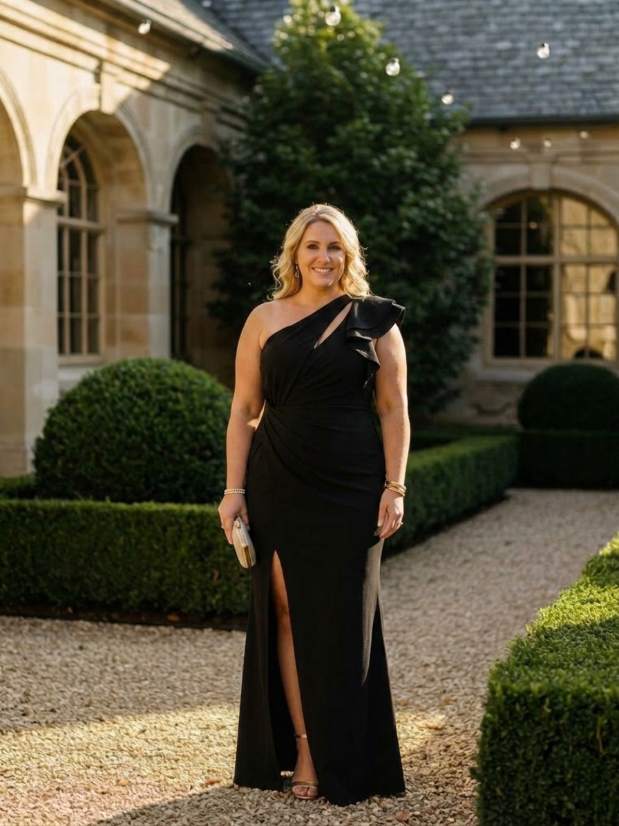 Quenelle | Maxi Dress with One Shoulder and Ruffles - Plus size model