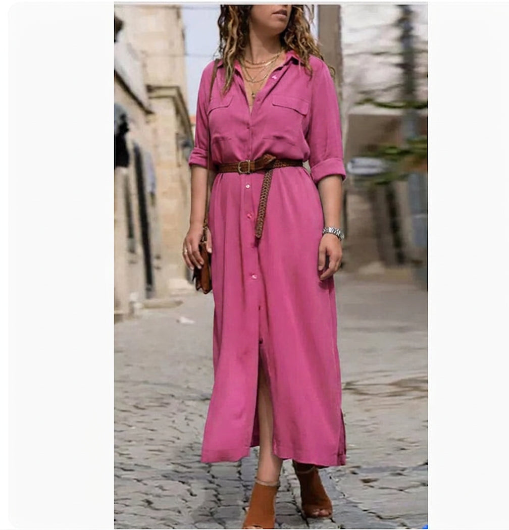 Vivienne Long Sleeve Belted Dress: Elegant Feminine Silhouette - Plus size model