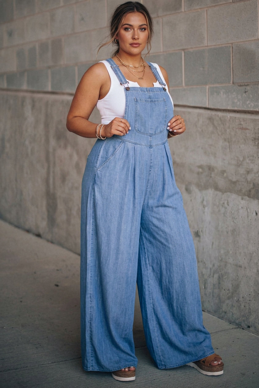 Zara - Fashion Casual Solid Pocket Spaghetti Strap Loose Jumpsuits - Plus size model