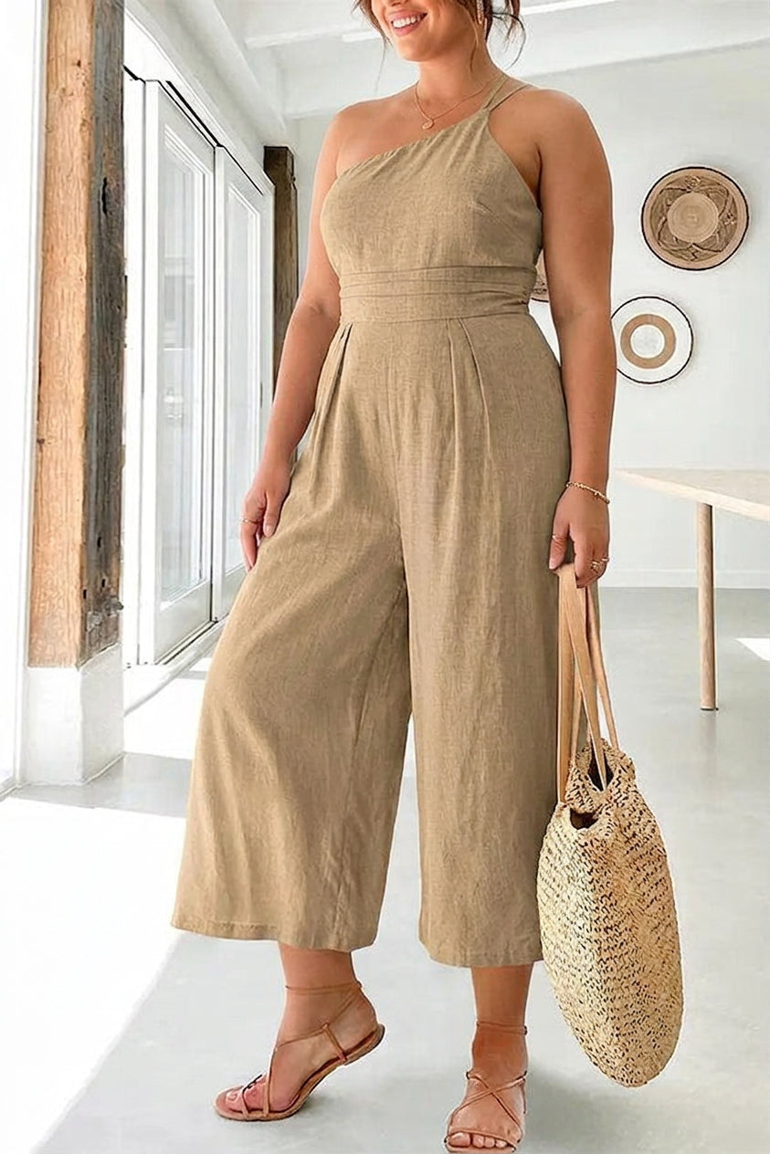 Bennett - Sexy Sling Waist Pocket Straight Sleeveless Jumpsuit - Plus size model