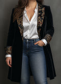 Women's Black Baroque Print Lapel Slim Fit Blazer - Plus size model