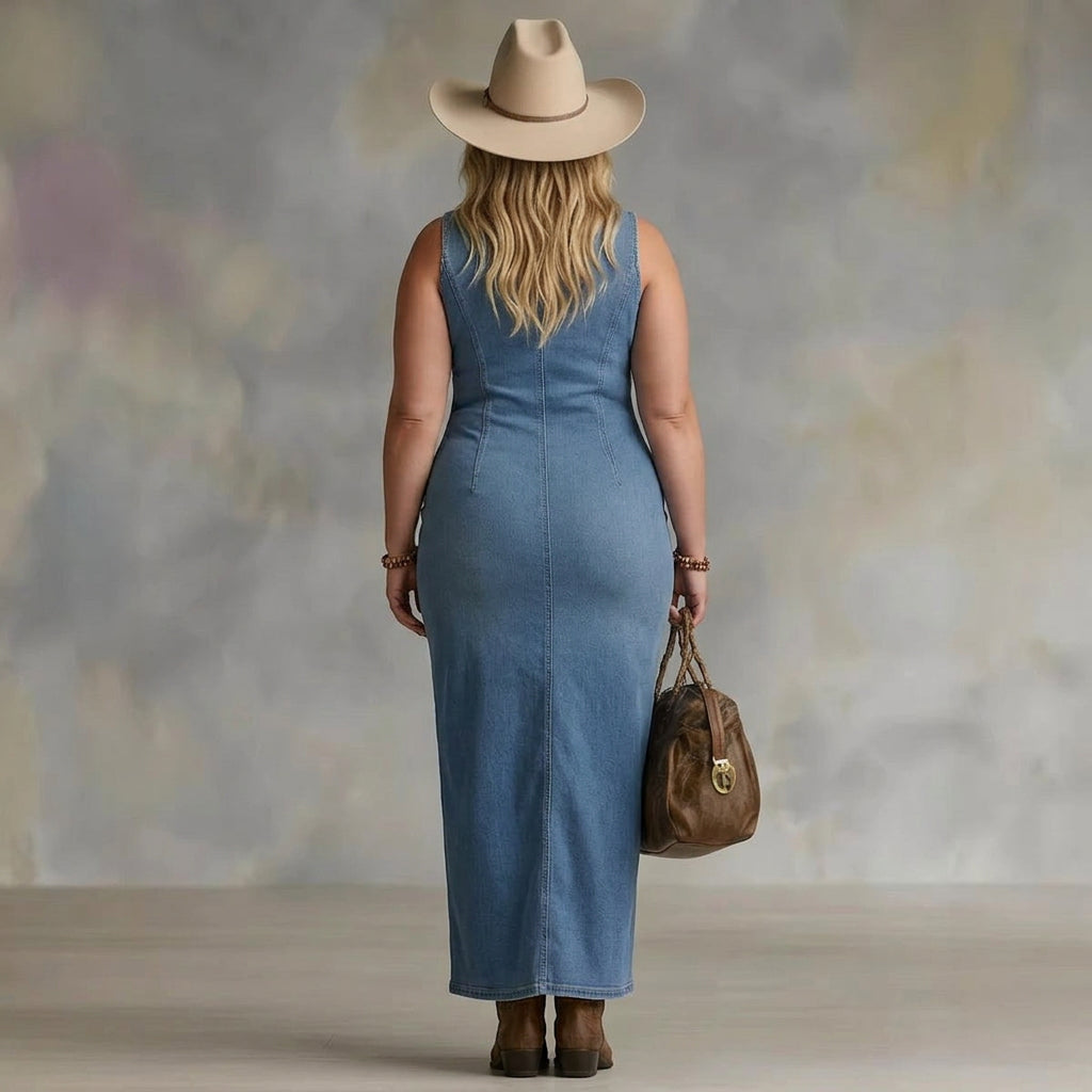 Amelia Sleeveless Denim Dress - Plus size model