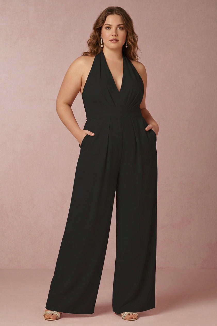 Collins - Sexy Sleeveless Halter Jumpsuit - Plus size model