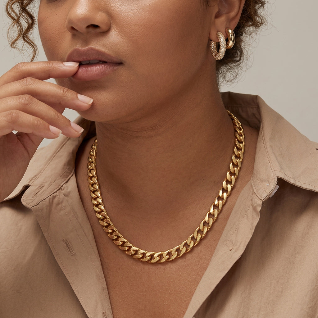 Chunky Cuban Link Necklace | Gold - Plus size model