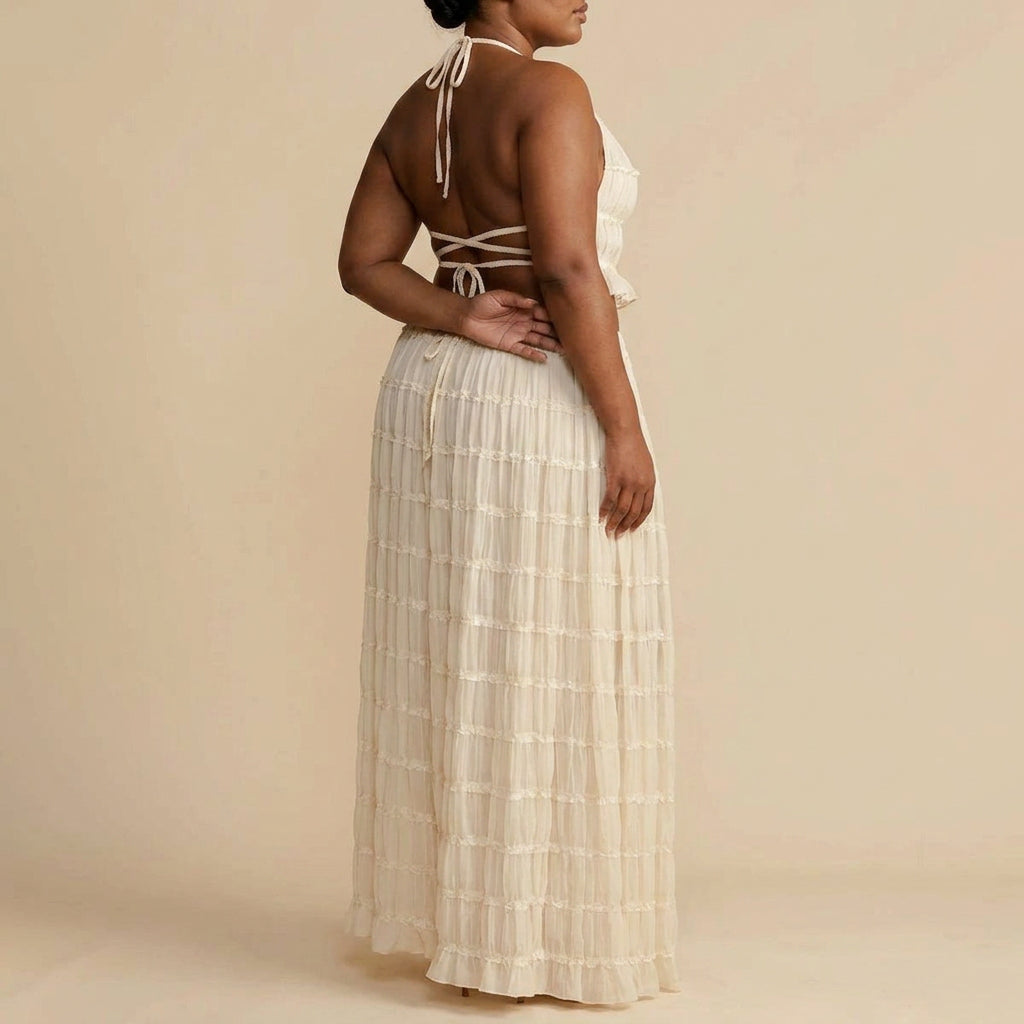Marina | Ruched Halter Crop Top & Maxi Skirt Set - Plus size model