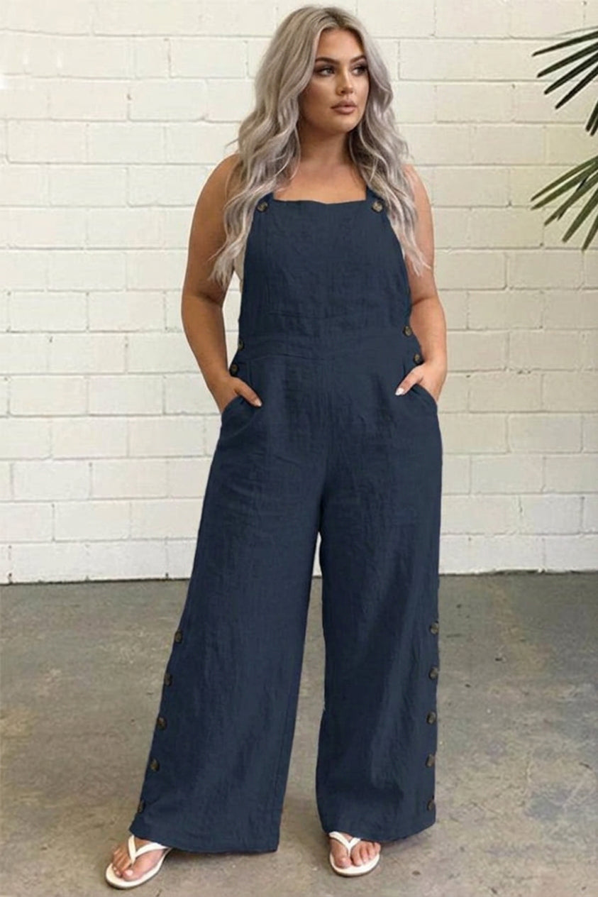 Mitchell - Casual Solid Buckle Square Collar Regular Jumpsuits - Plus size model