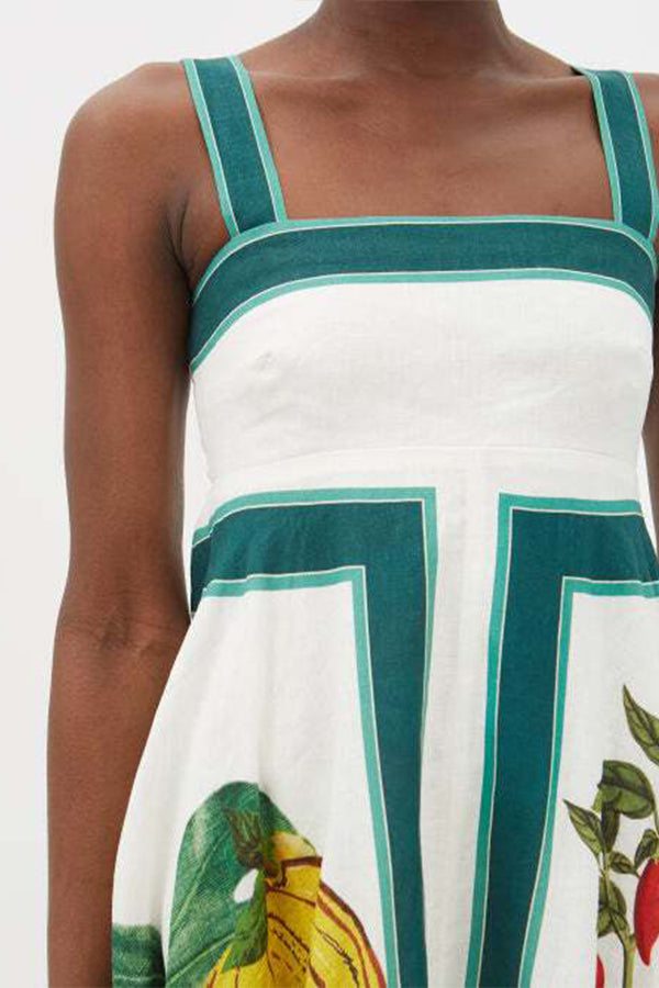 Tiffany - ITALIAN COASTLINE FRUIT FLORAL PRINT BACK SMOCKED MAXI DRESS