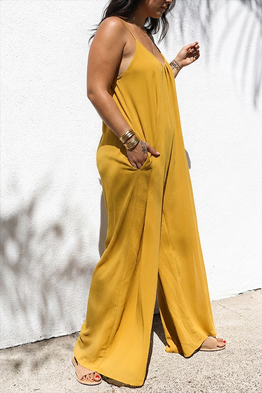 Lane - Classic Silhouette Pocketed Jumpsuit - Plus size model