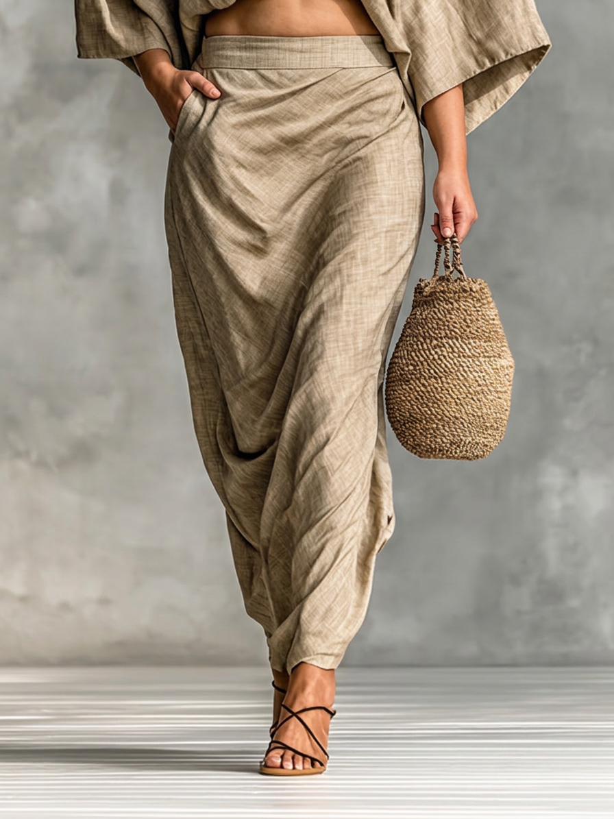 Two-piece set with long skirt and batwing sleeves - Plus size model